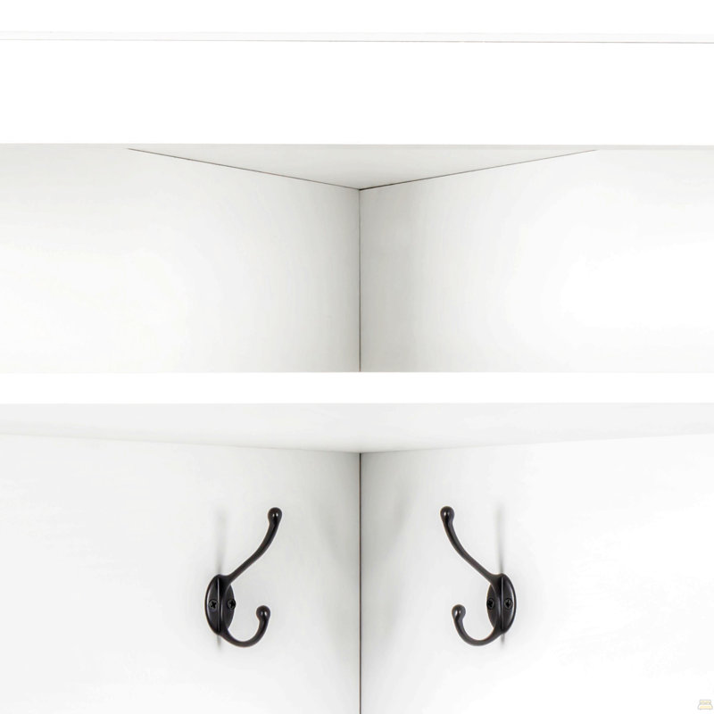 Minimalist Corner Hall Tree with Shoe Bench, Versatile Entryway Coat Rack with 4 Hooks, Corner Cabinet with Adjustable Shelf