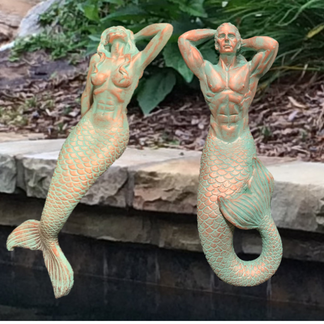 Life's a Beach Mermaid and Merman Triton Shelf Sitter 2 Piece Garden Statue Set HomeStyles 