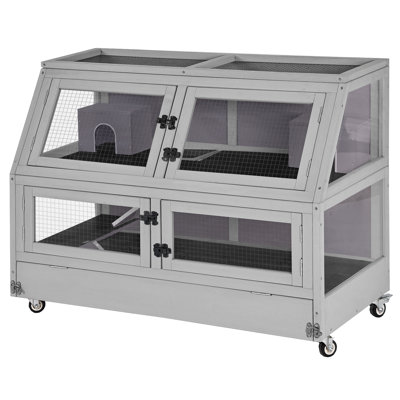 Guinea Pig Cage - Chew-Proof Metal Frame 2-Level Habitat For Hamsters, Rats & Small Animals; Double Use & Movable