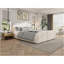 Très grande base de lit avec tête de lit tapissier recouverte de lin, pieds en bois, beige