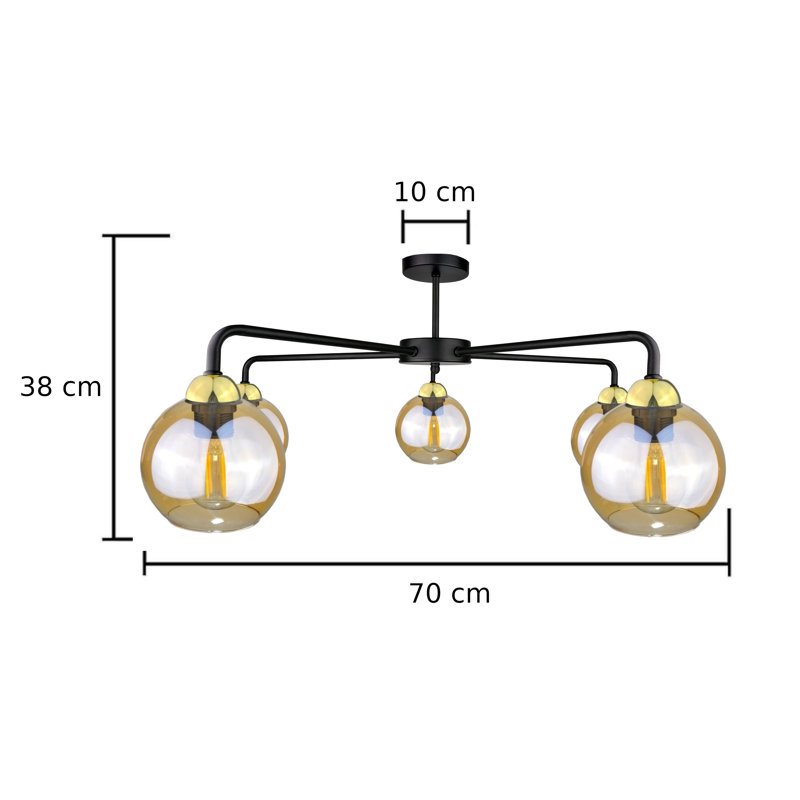 Glass Semi Flush Mount, Black/Gold