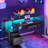 Harleysville Gaming Desk with Led Lights and Built-in Power Socket,Reversible Desk with Monitor Shelf and Cabinet ,Computer Desk with Pull-out Keyboard Tray-1869243598