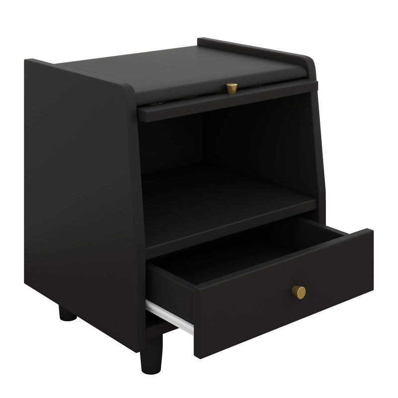 Ensemble de chambre à coucher 3 pièces avec cadre de lit en bois, Noir, Double