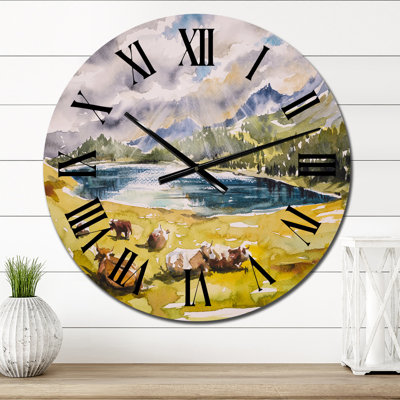 Cows On A Meadow With Cloudy Sky - Country horloge murale
