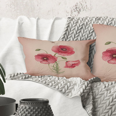 Rectangle, fleurs de coquelicot rétro - coussin décoratif imprimé rétro
