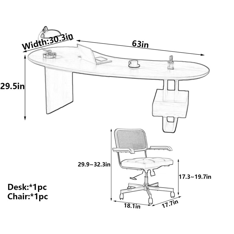 Bureau d'ordinateur en bois massif, Noir, H 29,5 po x l 63 po x P 30,3 po
