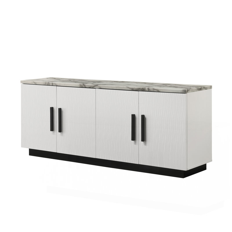 63" White Cabinet Console Table With White Faux Marble Top