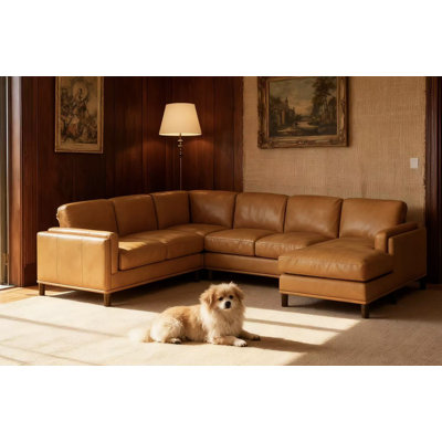 Andress 122" Wide Leather Match Left Hand Facing Corner Sectional by Greyleigh