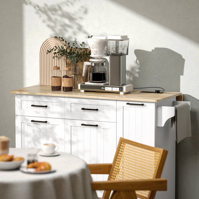 Îlot de cuisine mobile avec station de charge, chariot de cuisine à abattant