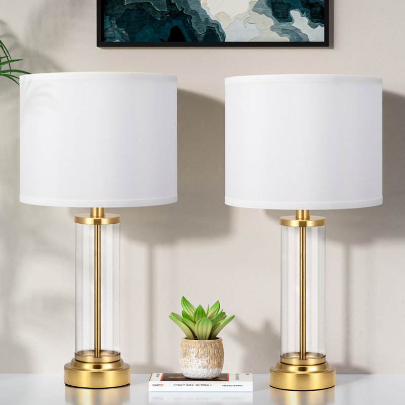 23'' Modern Glass Table Lamp Set with 3-Way Touch Control and USB A&C, Gold
