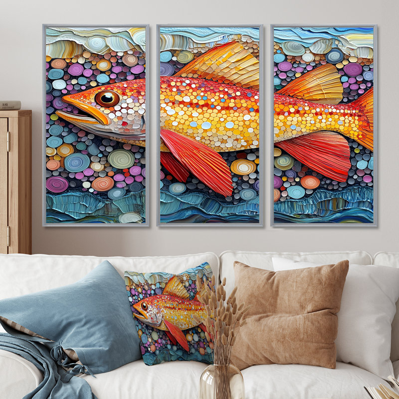 Red Arctic Char I - Fish Animal Wall Decor Set, 28" H x 36" W x 1" D, Silver Floater Framed Canvas