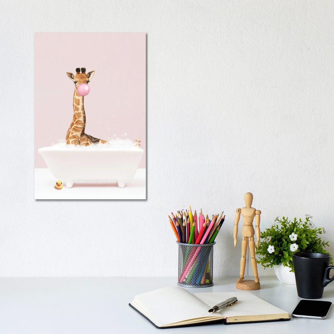 Baby Giraffe With Bubblegum In Bathtub