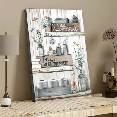 Bathroom Floral Wall Art Rustic Country Teal Flower Butterfly Pictures Wall Decor Poster