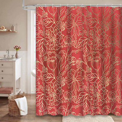 Waterproof Golden Bouquet Bath Vintage Floral Shower Curtain with 12 Hooks