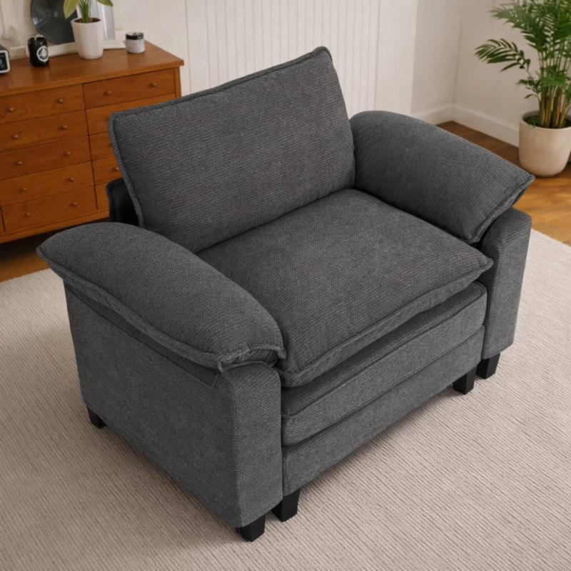 Modern Comfy Accent Chair Upholstered Armchair For Small Spaces, Gray Chenille