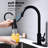 Matte Black Stainless Steel Kitchen Faucet With Pull Out , 360 Rotating High Nozzle For Enhanced Water Functionality, Single Lever Temperature And Flow Control, Corrosion Surface, Splash- Aerated-296847929