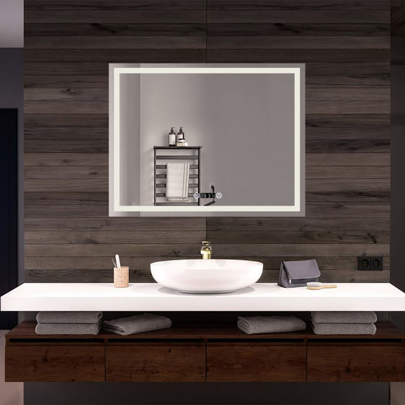 Miroir de salle de bain/ meuble-lavabo biseauté avec éclairage Laniel, 32 po x 39 po