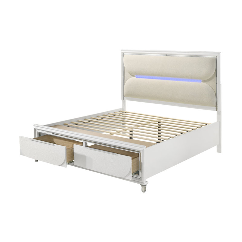 Storage Upholstered Bed Frame with LED Light