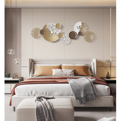 Contemporary Iron Wall Decor, Gold White Brown Spliced Round Stereo Wall Hanging
