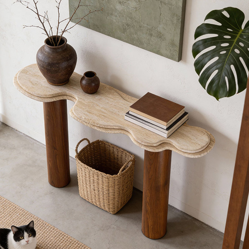 Table d'entrée rétro de style français, 33.46" H x 62.99" W x 15.75" D