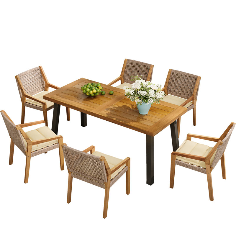 Ensemble repas d'extérieur - Table Della en bois d'acacia de qualité supérieure et chaises en osier, 6