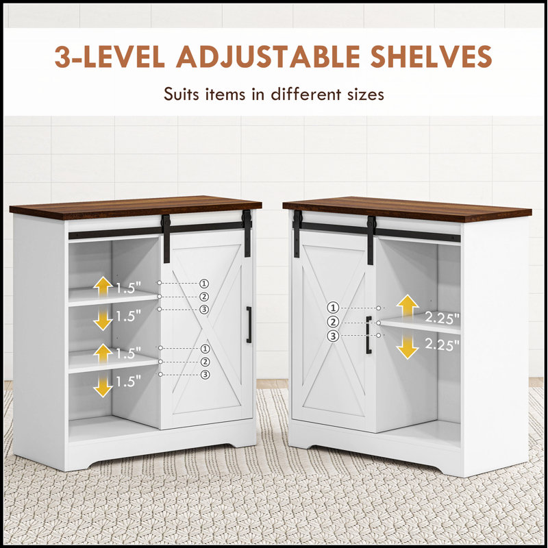 Farmhouse Accent Cabinet with Sliding Barn Door and Adjustable Shelves, Perfect for Stylish Home Organization.