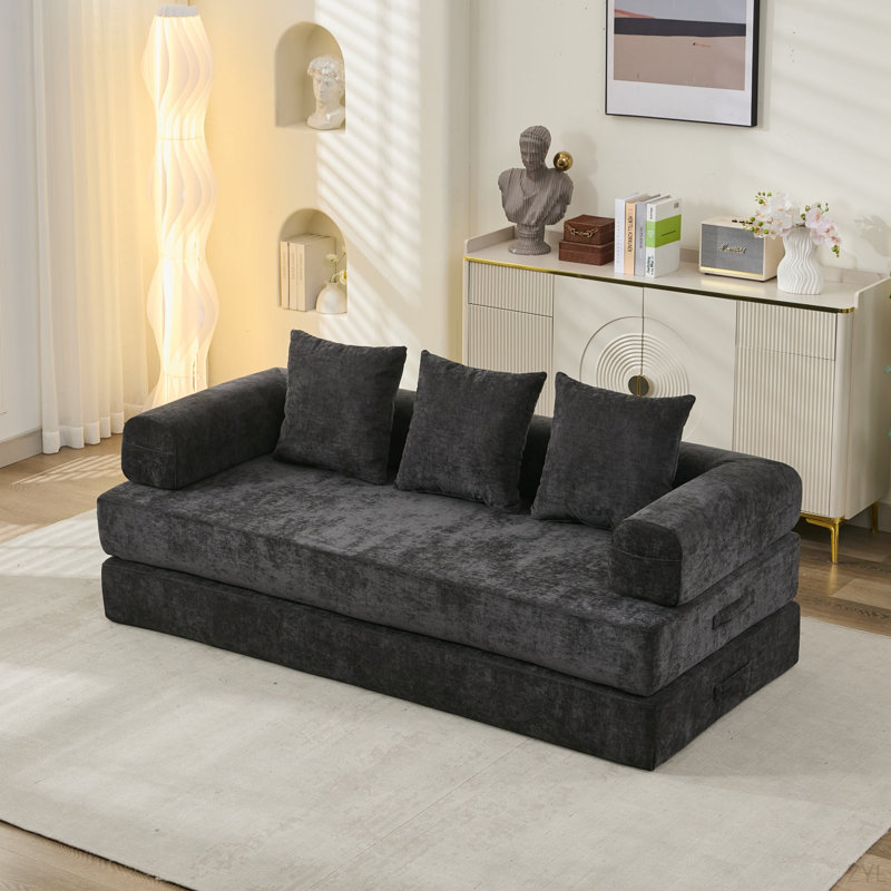 Canapé-lit pliant convertible confortable, canapé-lit sur pied, canapé sur pied en chenille avec accoudoirs, canapé-lit sur pied