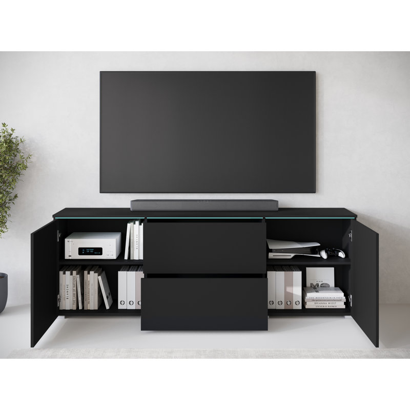 Agne 180cm W 2 - Drawer Chest of Drawers, Black