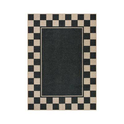 Black Beige Checkerboard Border 5 x 7 Ft Area Rug for Office Living Room