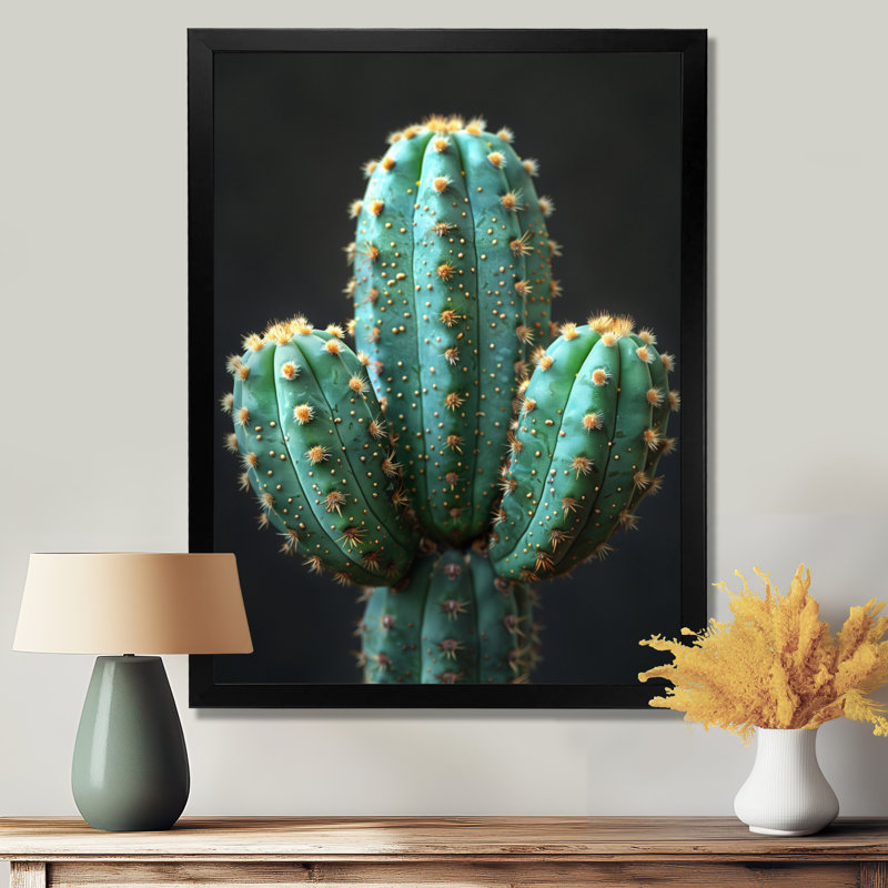 Cactus vert, désert noir, cactus floral, salon d'art mural, H 20 po x l 12 po x P 1 po, Toile encadrée noire simple