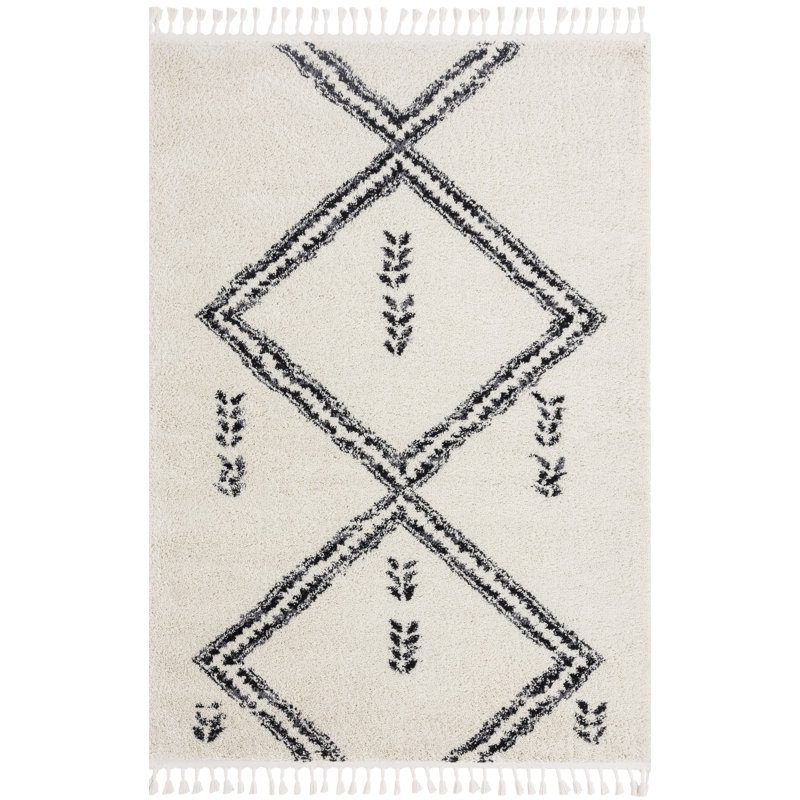 Tapis ivoire / noir Nevriye, Rectangle 7 pi 9 po x 10 pi 2 po