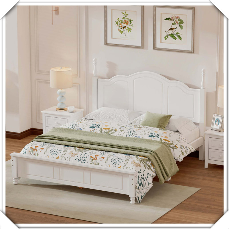 Retro Style Wood Platform Bed Frame Wooden Slat Support Elegant Practical Design,Queen