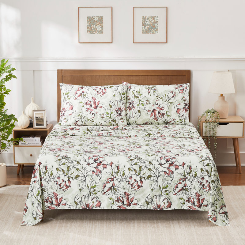 Ensemble de draps en microfibre à double imprimé, Ensemble de draps pour grand lit avec 2 taies d'or, Dolce
