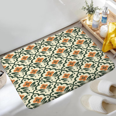 Tapis de bain Vintage Boho Floral, tapis de salle de bain Mid-Century abstrait orange vert, tapis de bain en flanelle à séchage rapide absorbant pour cuisine de salle de bain, 16 po x 24 po