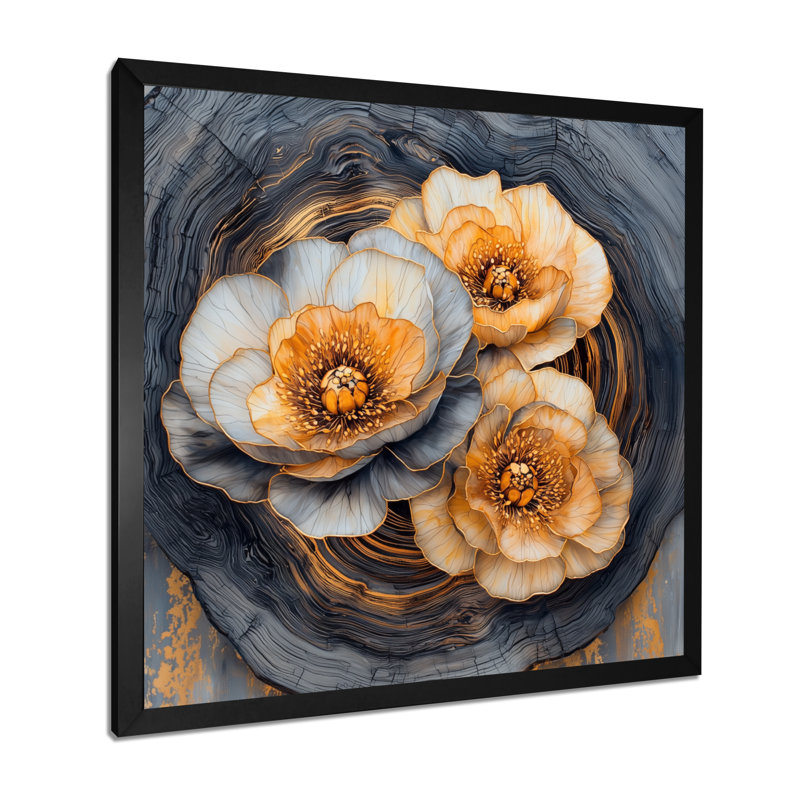 Brillant automne mamans fleurs sur onyx cristal rivière I - mamans, art mural sur toile, Noir, noir, noir, noir
