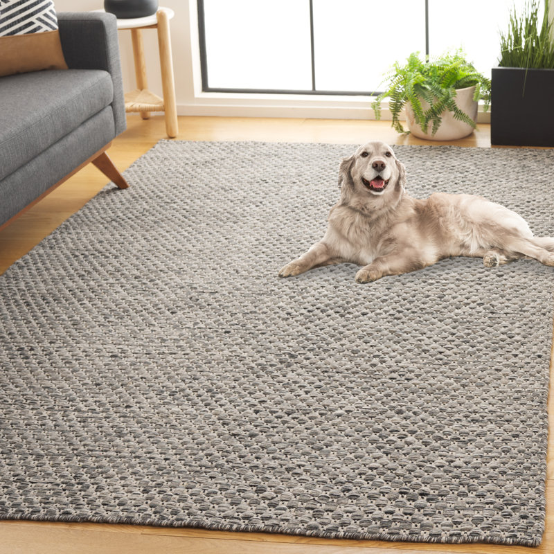 Handmade Gray Wool Rectangular Flatweave Rug, 5' x 8'