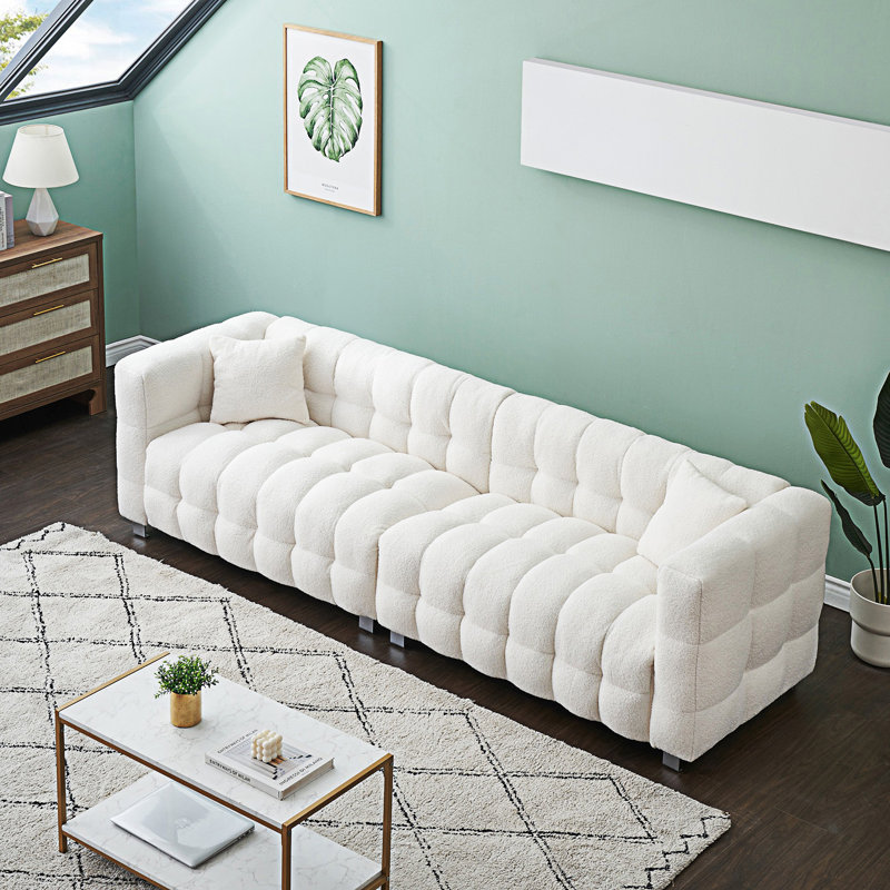 Upholstered Sofa, Beige Polyester Blend, 28" H x 102" W x 29" D