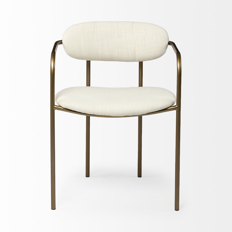 Belarus 18.25'' H Upholstered Metal Armchair, Cream, Antique Gold