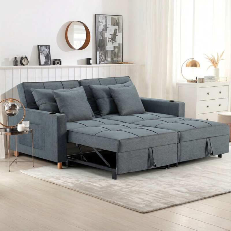 Borchert 2 Seater Fabric Sofa Bed, Dark Grey Linen