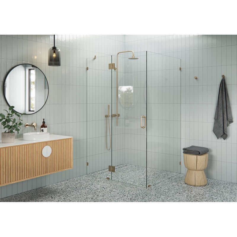 Halo 46 in. x 42 in. x 78 in. 90-degree Fully Frameless Glass Hinged Shower Enclosure, Brushed Bronze