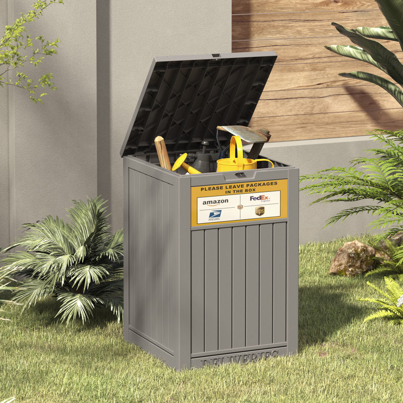 48 Gallon Deck Box, Resin Package Drop Box, Lockable Package Delivery Box, Gray