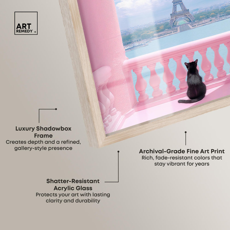 Chat du balcon, reproduction d'art par Art Remedy, H 46 po x l 37 po, Crème, crème