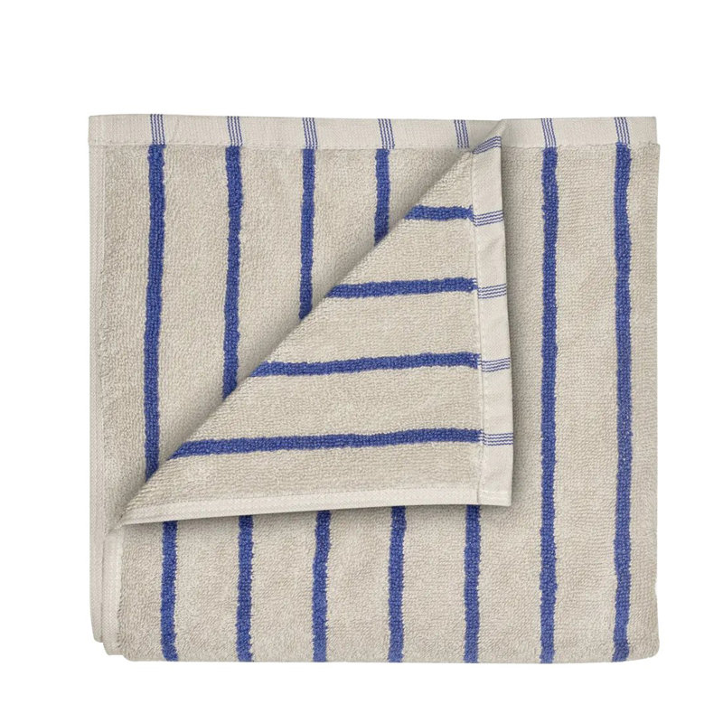 100% Cotton Hand Towel, Moonbeam/Mazarine Blue Narrow Stripe
