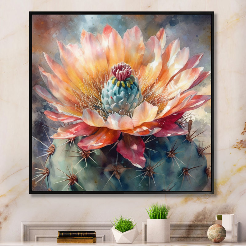 Impression sur toile encadrée «Rozalja Orange Green Cactus Flower III - Cactus», H 36 po x l 36 po, Black