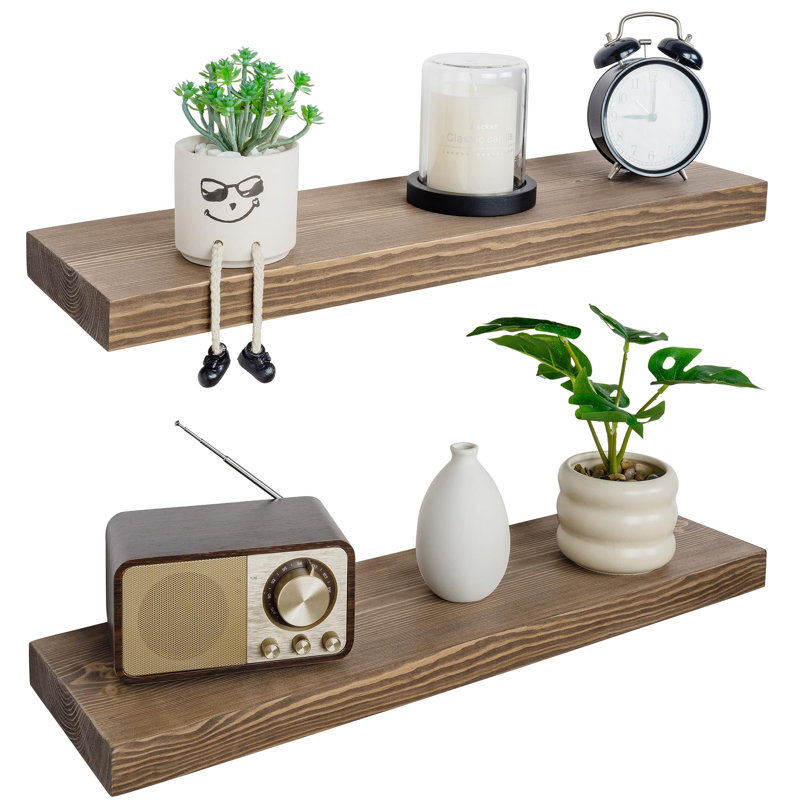 Solid Wood Floating Shelves，Rustic Wooden Wall Shelves, Walnut, 1.25" H x 30" W x 6.7" D