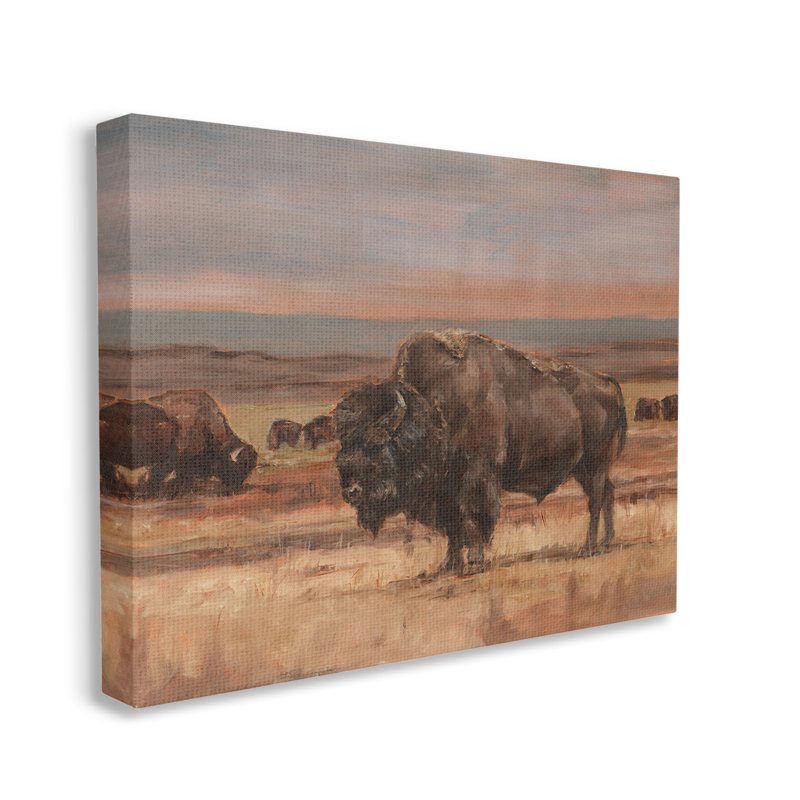 Art mural sur toile, "Rurale pastorale avec bison" par Ethan Harper, H 24 po x l 30 po