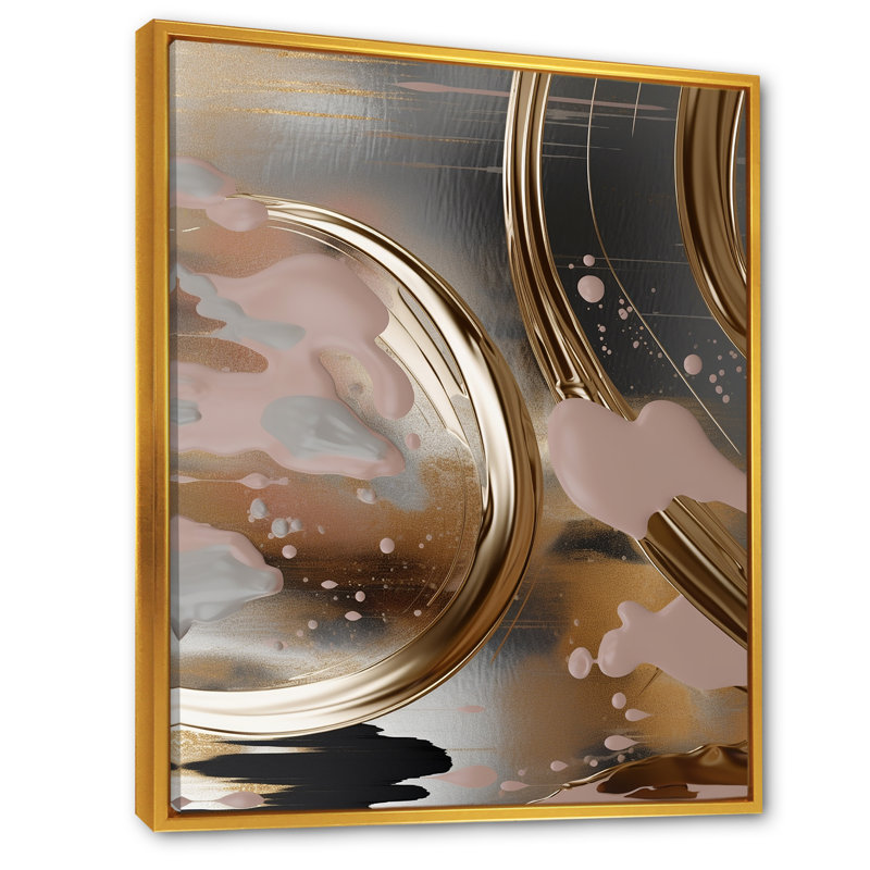 «Abstract Golden Infinity Circles III - Abstract Shapes», art mural, Cadre flottant doré, H 40 po x l 30 po x P 1,5 po