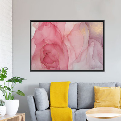Art mural sur toile rose marbré: décor imprimé doré, toiles à cadre noir 1P
