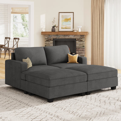 Corduroy Sleeper Sectional For Small Space Upholstered Sofa Bed