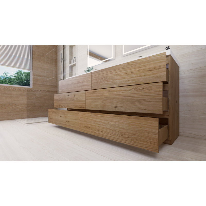 Ensemble de meuble-lavabo double 72 po Boularderie, Chêne naturel